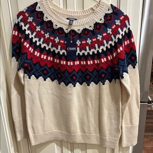 Chaps Women's Sweater with Cream, Red, and Blue Patterns